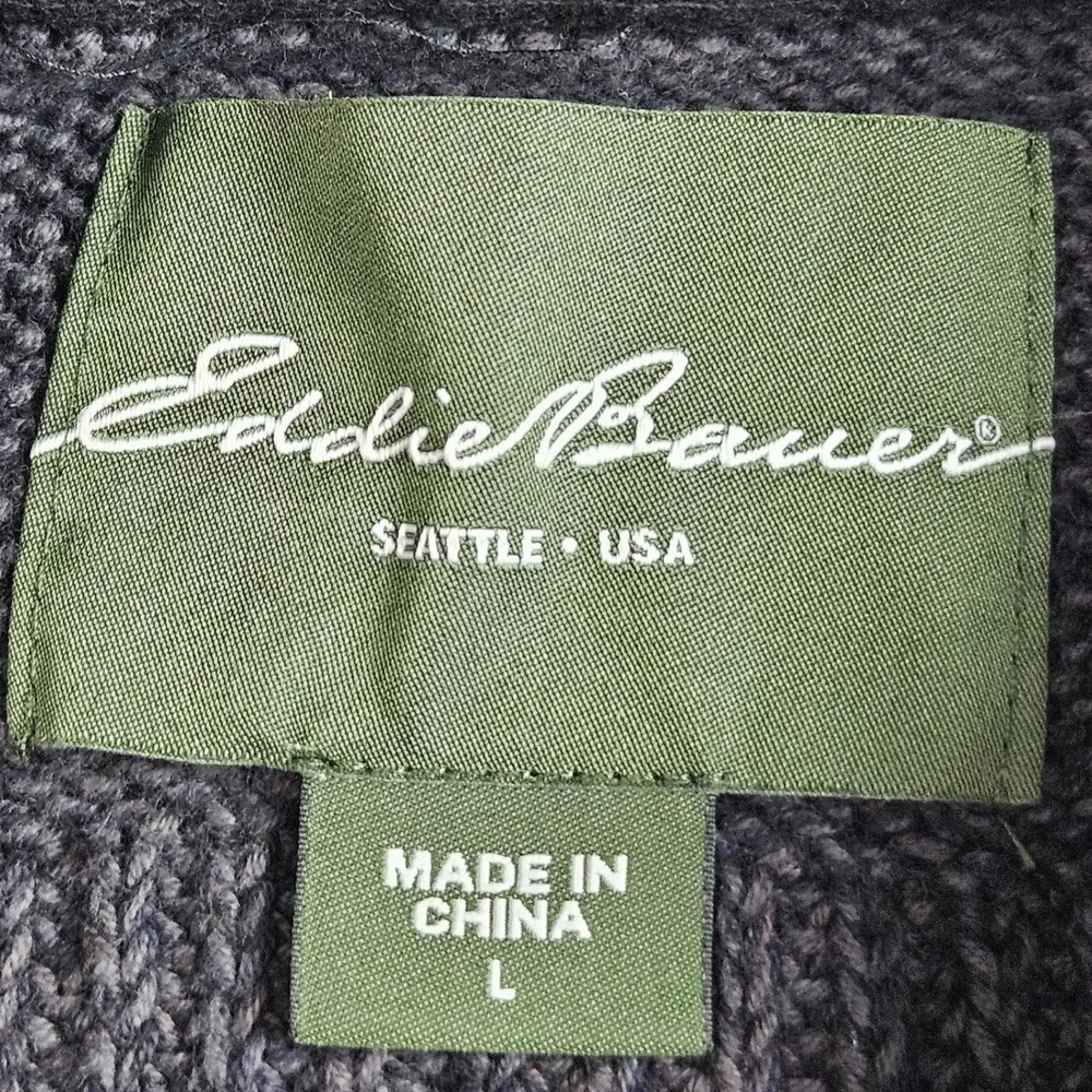 Eddie Bauer Full Zip Cardigan Mens Large‎ Gray Ribbed Knit Dark Academia Grandpa - Picture 5 of 9